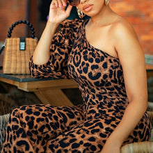 Load image into Gallery viewer, One Shoulder Leopard Jumpsuit