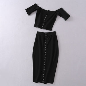 Knitted Front Button 2 Piece Set