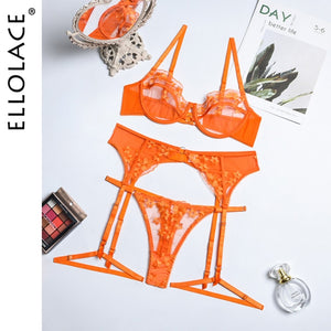 Erotic 3-Piece Orange Bra  Set