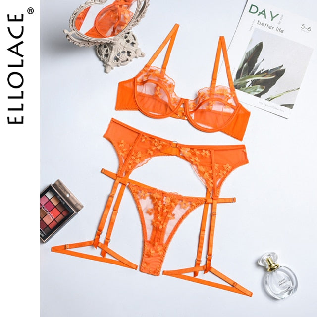 Erotic 3-Piece Orange Bra  Set