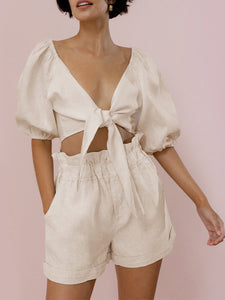 Cotton Linen Crop Top Set 2022