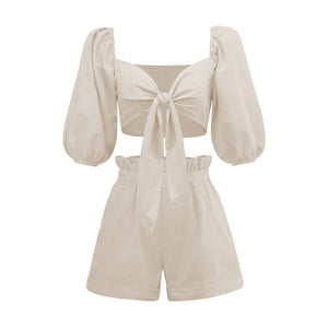 Cotton Linen Crop Top Set 2022