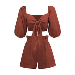 Cotton Linen Crop Top Set 2022