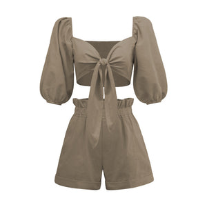 Cotton Linen Crop Top Set 2022