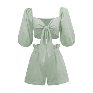 Cotton Linen Crop Top Set 2022