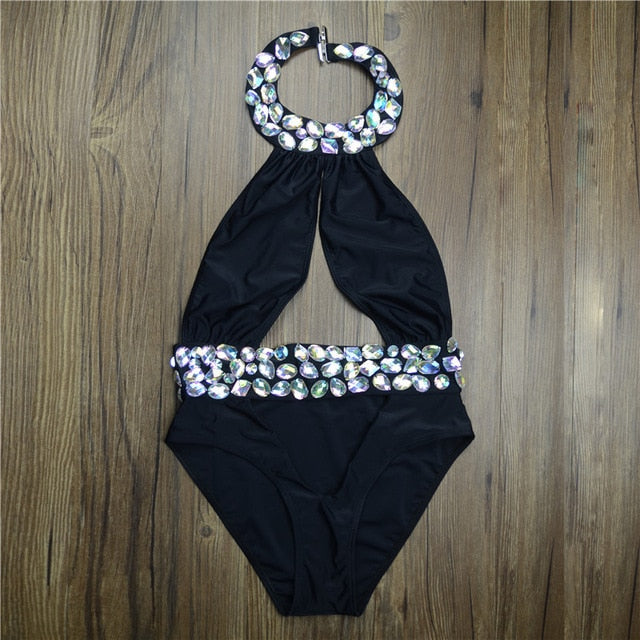 Rhinestone Diamond Crystal One Piece Swimsuit