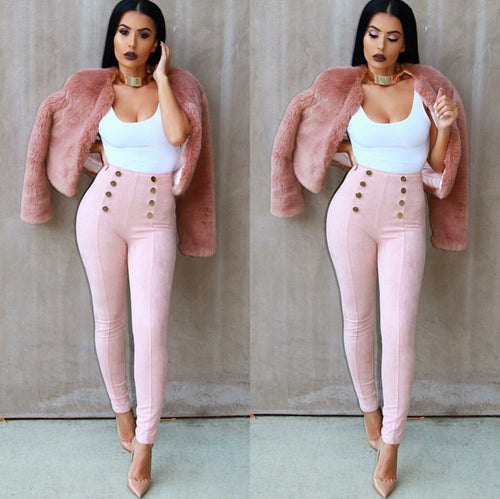 High Waist Slim Trousers